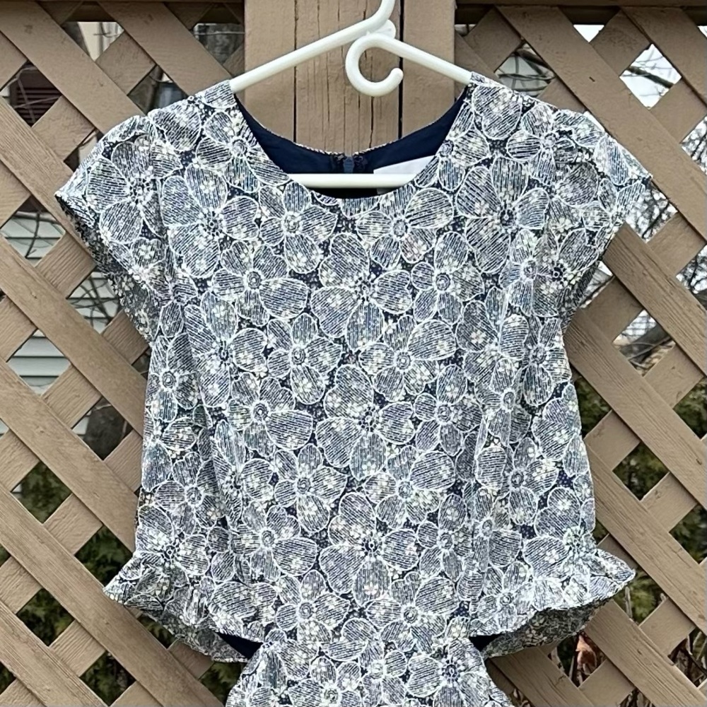 Adelyn Rae Floral Print Cutout Jumpsuit in Blue and White - Picture 2 of 7